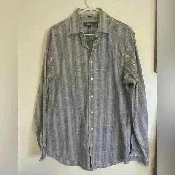 Kenneth Cole Reaction Men's Slim-Fit Blue Plaid Long-Sleeve Shirt size 16 34/35 - Picture 1 of 8